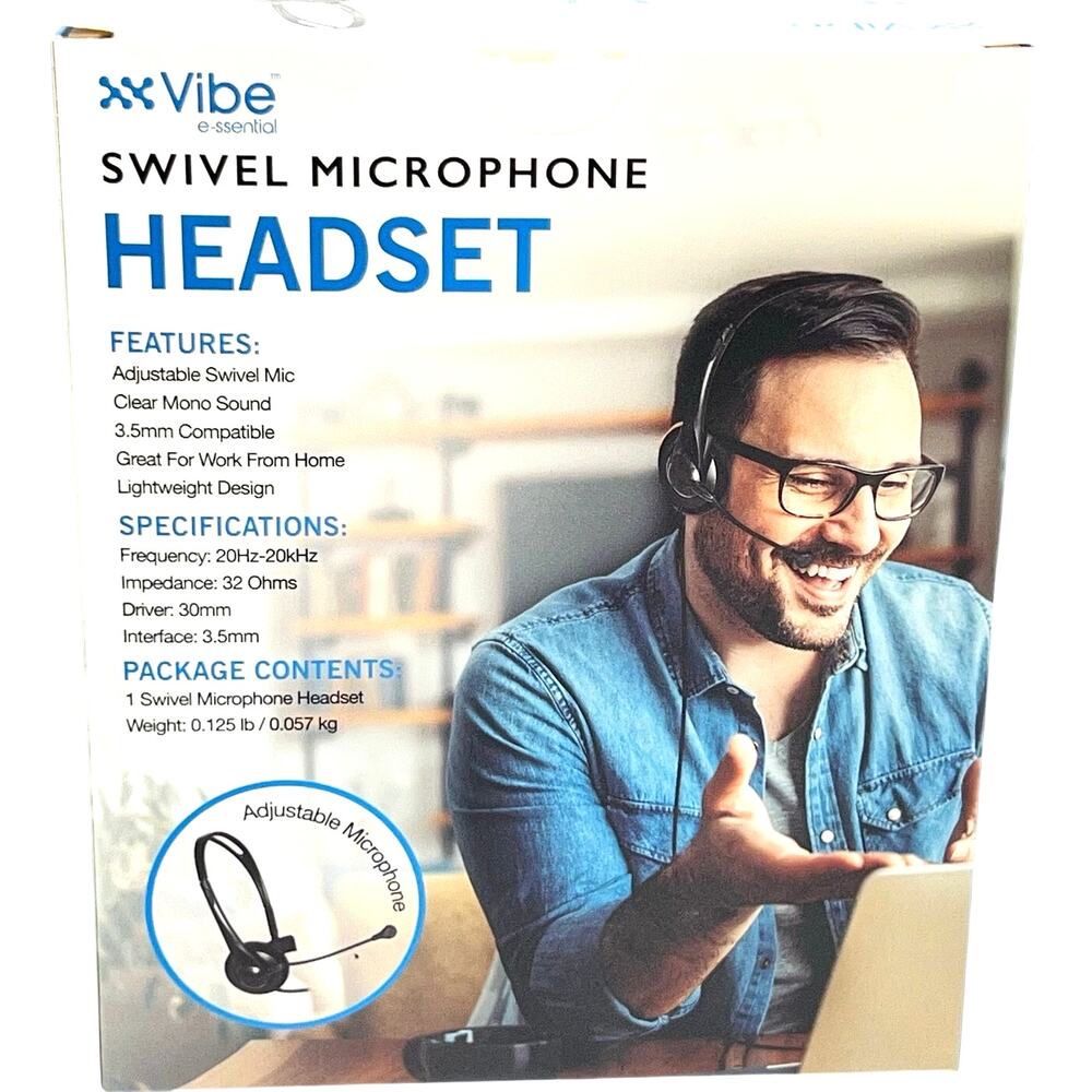 Vibe E-sential Swivel Microphone Headset 3.5mm Work Home Black New - Picture 3 of 3